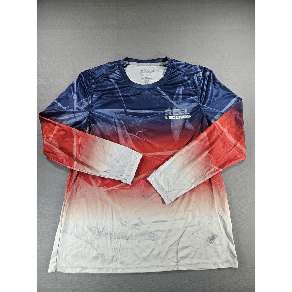 Reel Legends Mens Large Fishing Shirt Red White Blue Ombre UV Long Sleeve L